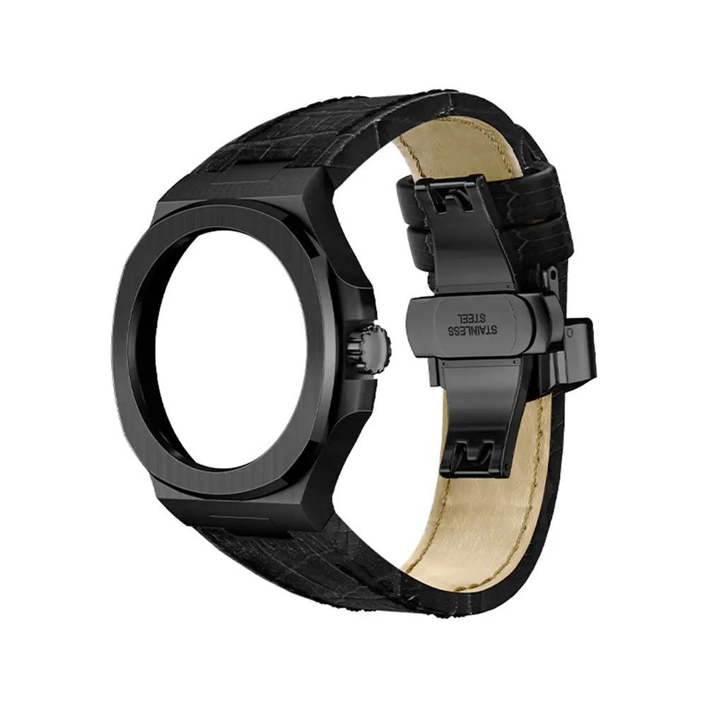 Custodia Premium in acciaio inossidabile 316L + cinturino in pelle AP Mod Kit per Huawei Watch GT Cyber