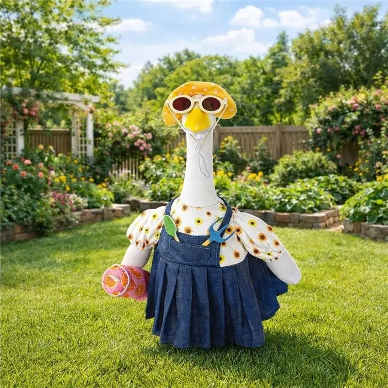 DTA4-Gardener Summer Porch Goose Outfit For 23 Inch Porch Goose Garden Porch Goose Clothes With Hat & Sunglasses