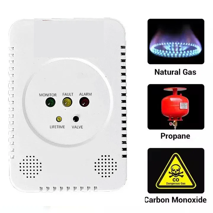 

2026 Portable Kitchen Gas Leak Detector Sensor Alarm with Shut off Valve Wired HRP Detector ABS Material for TCP WIFI IP Network