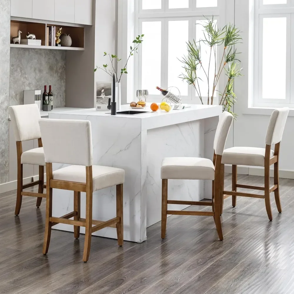 24 Inches Counter Height Bar Stools Set of 4, Upholstered Barstools with Wood Legs, Island Chairs for Kitchen Counter