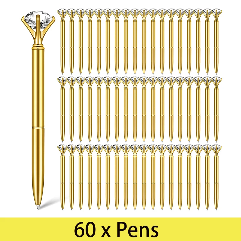 60Pcs Diamond Gold Pens Gold Fancy Pens for Women Pen with Diamond on Top Office Decor for Women Metal Ballpoint Diamond Pens