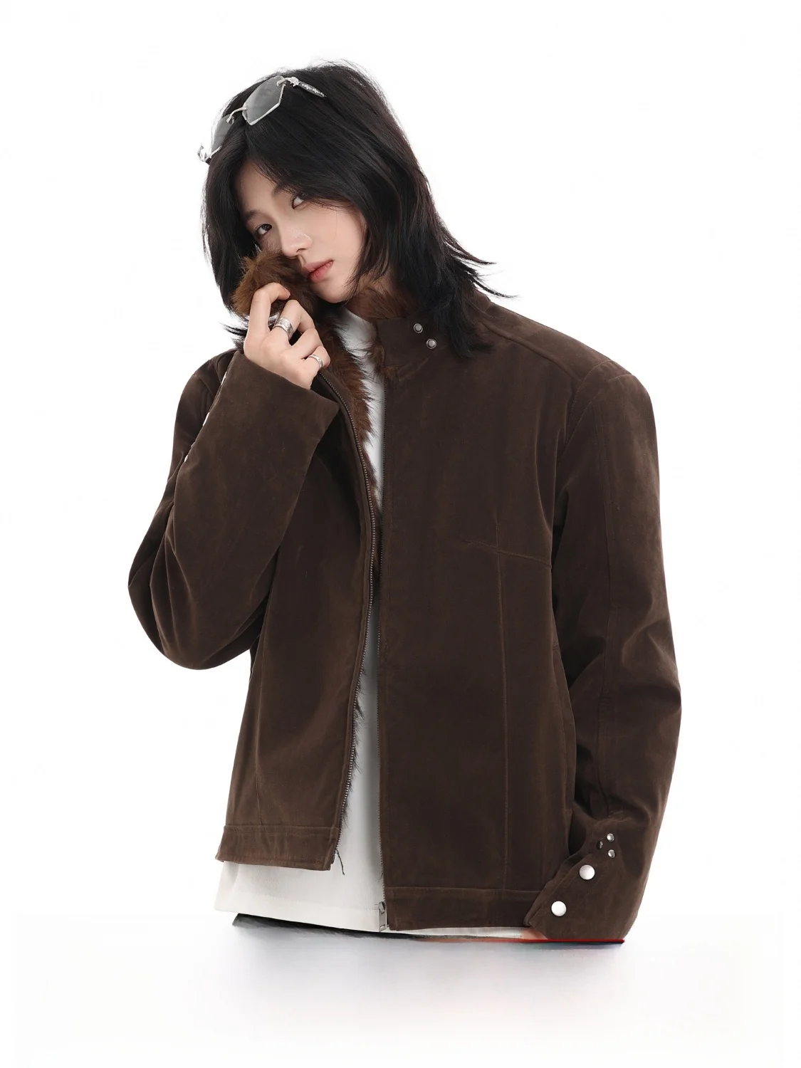 

Мужская куртка Ncllw в стиле ретро, повседневная, с лоскутным дизайном, из замши, в стиле рабочей одежды, свободного кроя, с длинными рукавами, на молнии, без капюшона