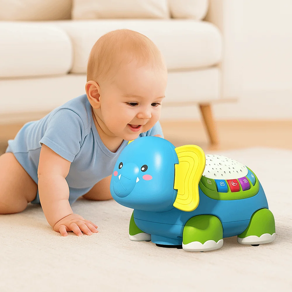 Light Sound Remote Crawling Elephant Colorful Light Up Timer Function Early Developmental Baby Crawling Infants Play