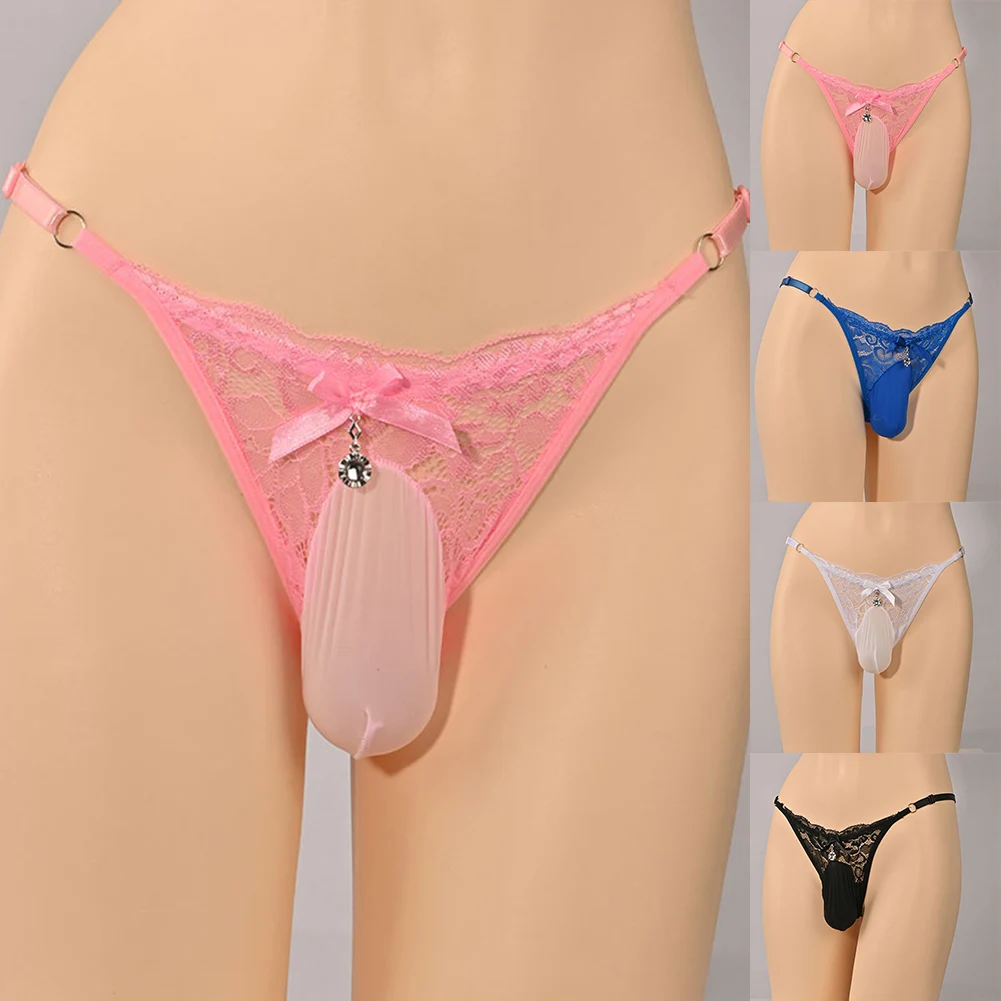 

1pc Sexy Mens G-Strings T-back Low Waist Pouch Panties Mesh Lace Sheer Briefs Underwear Bikini Thongs Jockstrap