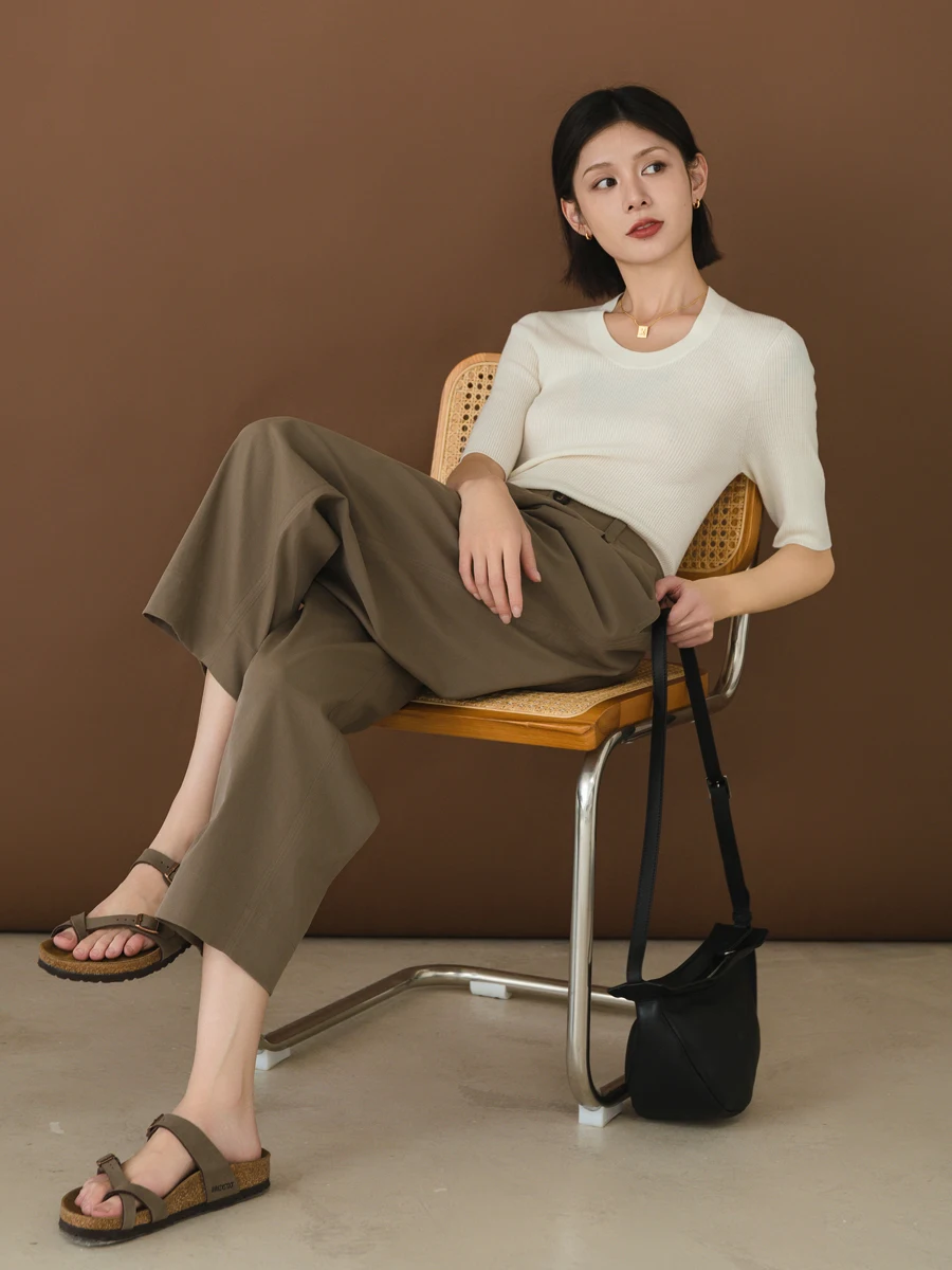 

YOYO Sl One-Piece ort-Sve U-Ne Knitwear Pure Color Wool Casual Sle Women's Faion Summer Commute Top