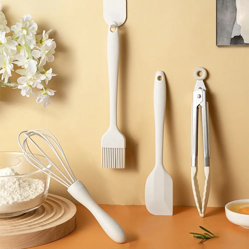 

4/6pcs Non-stick Cooking Utensils Set Scraper Beige Silicone Cookware Set Oil Brush Durable Baking Tool Set Household