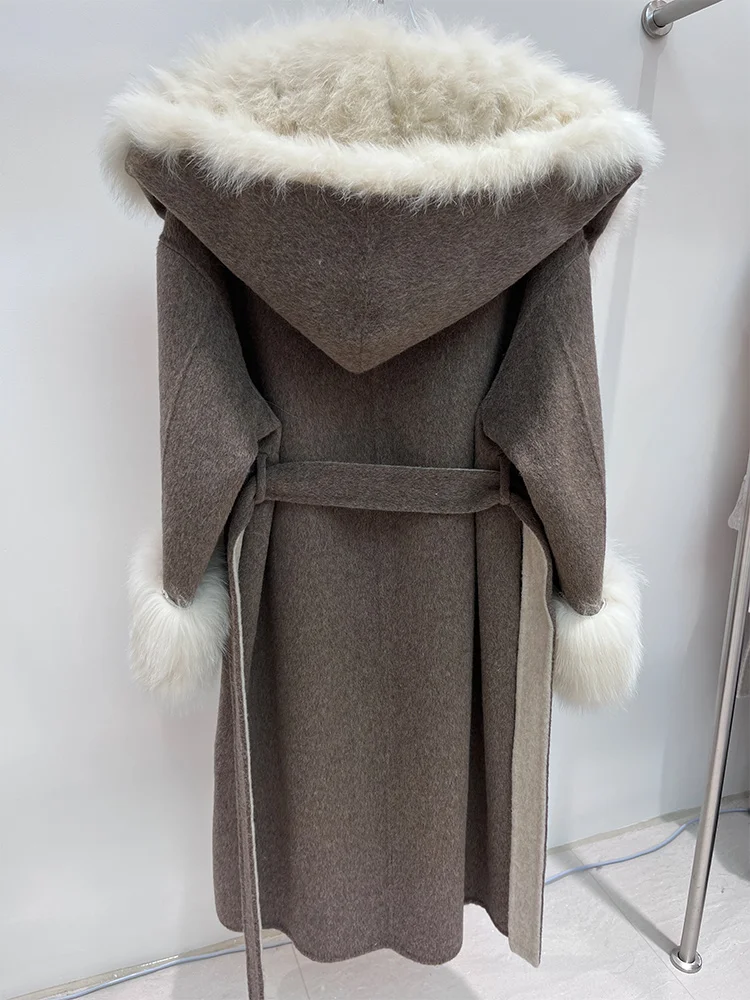 2025 New Winter Woolen Wool Jacket Real Natural Fox Fur Collar Cuff Coat Ladies Outwear Female Coat Women Luxury Jacket