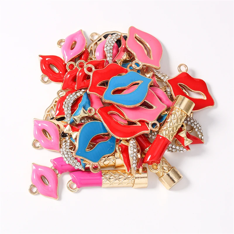 

Duarte 20Pcs/Lot Cute Enamel Makeup Red Lip Lipstick Charms Pendants for Making Earrings Necklaces DIY Craft Jewelry Accessories