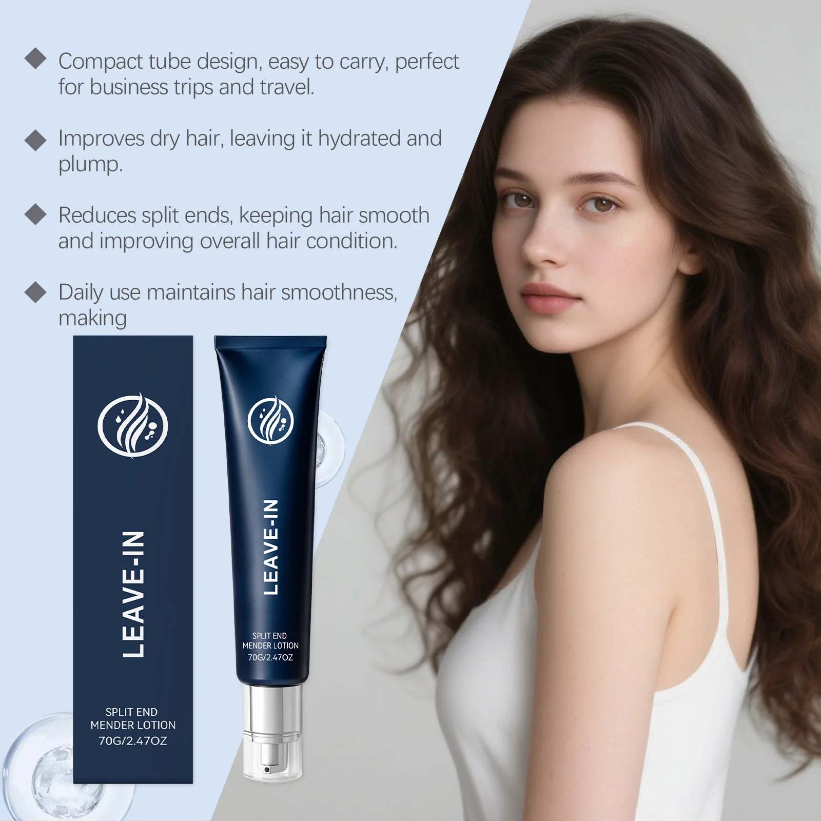 70g Leave-in Spaltspitzen-Reparatur-Lotion, Reparaturcreme für geschädigtes Haar, Anti-Frizz, pflegende Behandlung für trockenes Haar mit Hitzeschutz – Detail 11