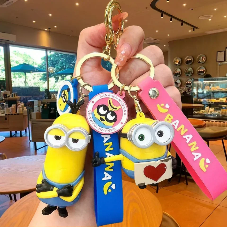 New Minions Kevin Bob Keychain Cartoon Toys Model Silicone Pendant Keyring Cosplay Car Backpack Key Holder Accessories Kid Gifts