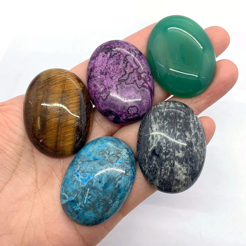 1pc 30x40mm Natural Semi-precious Stone Cabochons Tiger Eye Black Agate Oval Shaped Surface DIY Making Rings 12 Colors Big Size