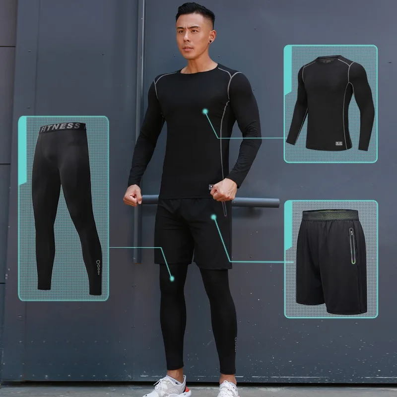 

Men's 3-Pcs Sportswear Set Long Sleeve Crew Neck Pants with Pockets Camping Clothes Elastic Breathable Hiking Training Suit