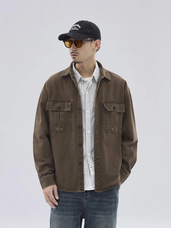 

Мужская рубашка American Sle Workwear, весенне-осенняя, свободная, повседневная, с длинным рукавом, модная, брендовая, хлопковая, дышащая