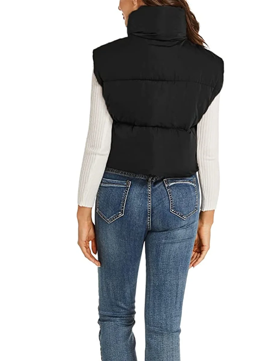 Dames Warm Gewatteerd Donsvest Mouwloos Opstaande Kraag Lichtgewicht Pufferjack Vest