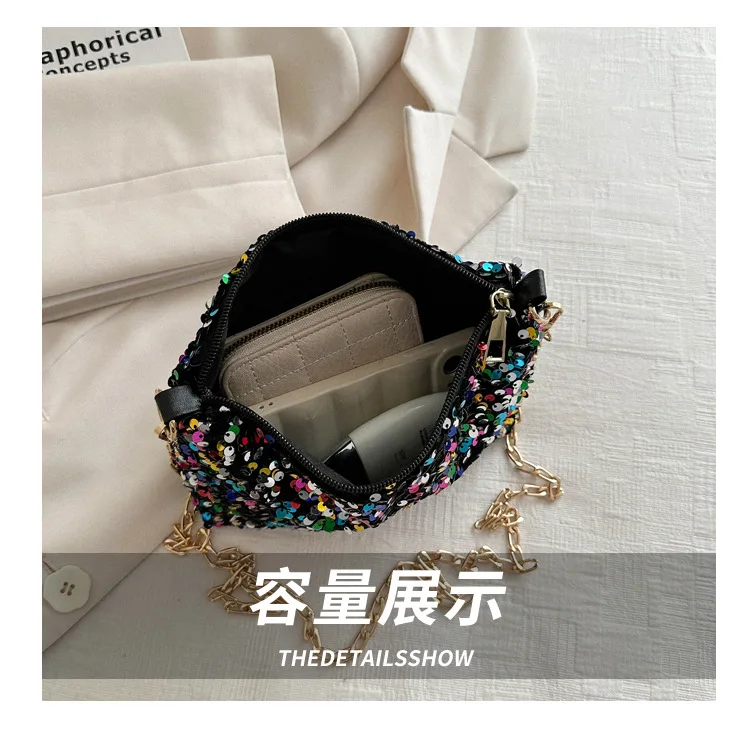 Bolsa de ombro feminina, bolsa crossbody de lantejoulas, bolsa de mão fashion, carteira portátil, bolsa mensageiro pequena