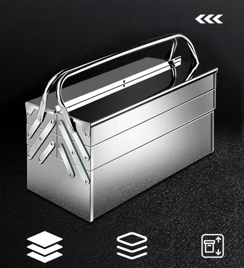 Stainless Steel Tool Box Storage Organizer Waterproof Toolbox High Capacity Three-Layer Folding Toolbox Sets Thickening Garage
