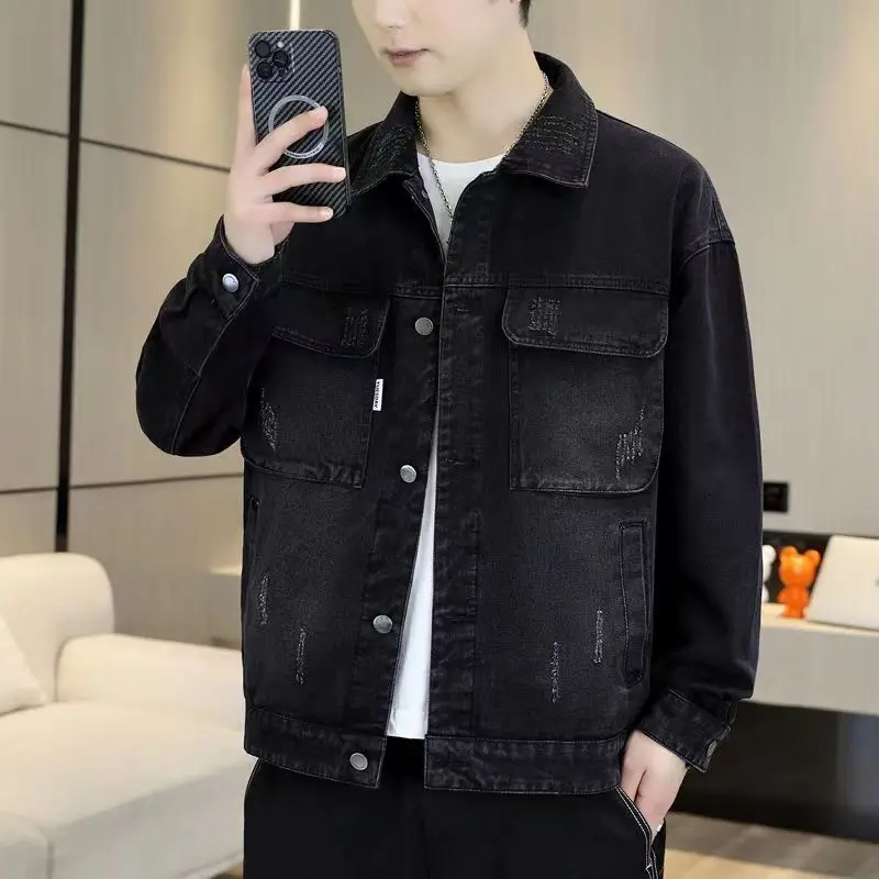 Immagine 6: Giacca di jeans da uomo 2026, nuova collezione primavera autunno, giacca casual con revers per il lavoro