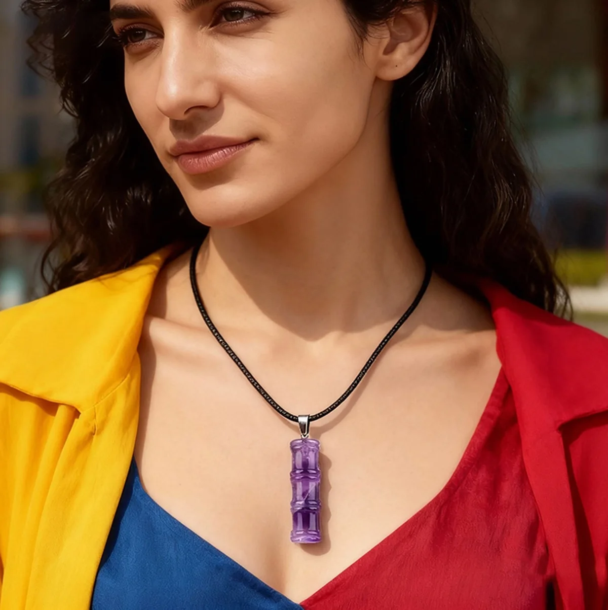 QIMOSHI الأحمر جاسبر النساء الخيزران عقدة حجر قلادة قلادة 40 مللي متر أحجار كريمة مفكوكة حبة سحر شفاء كريستال الحرف المختنق #3