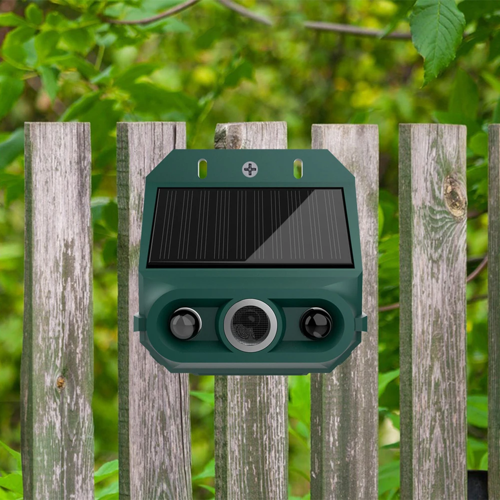 Solar Powered Motion Sensor Alarm With Sound And Light Repeller For Garden Farm Outdoor Security Animal Deterrent Device