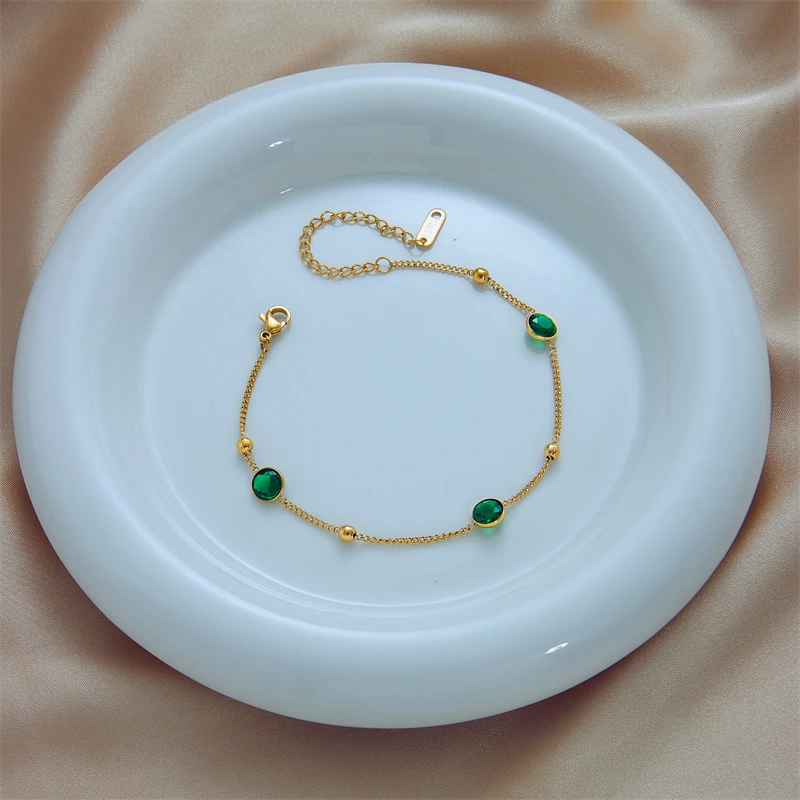 XIYANIKE 316L Stainless Steel Women Bracelet Gold Color Green Crystal Decoration Bracelets for Women New Fashion Lady Jewelry image 3