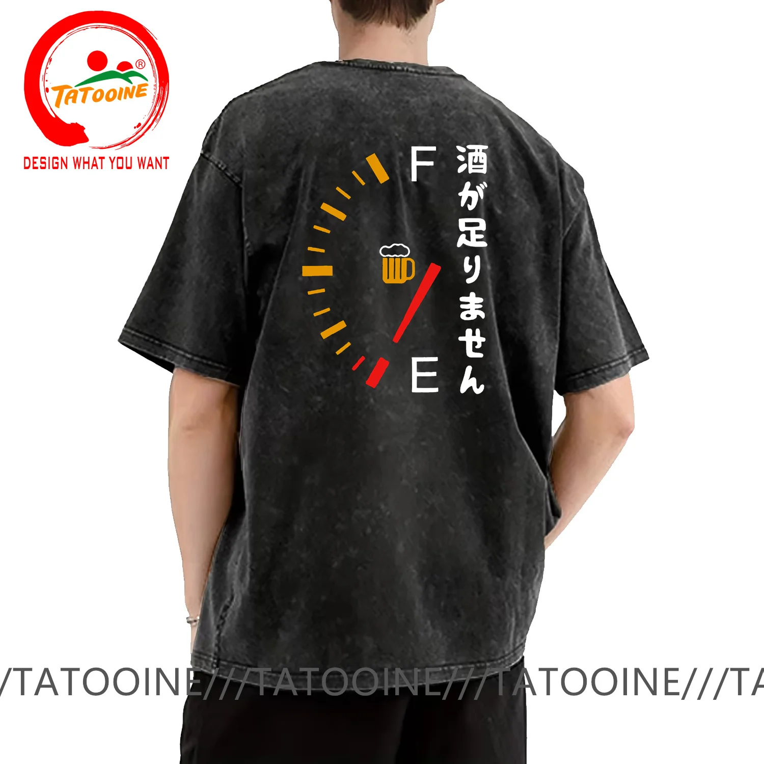 

Футболка из винтажного выстиранного хлопка с принтом на спине, с японскими кандзи и надписью «Beer Drunk», мужская, модная, повседневная, в стиле хип-хоп