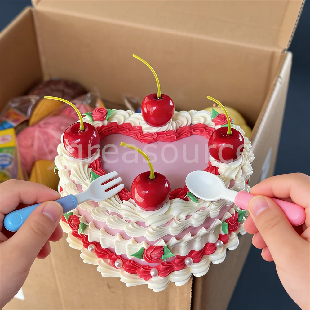 Vintage Heart Shaped Cherry Cake Model Jewelry Box Retro Pink Cream Cake Trinket Storage Rose Pearl Cute Kawaii Girls Desk Decor - view 5