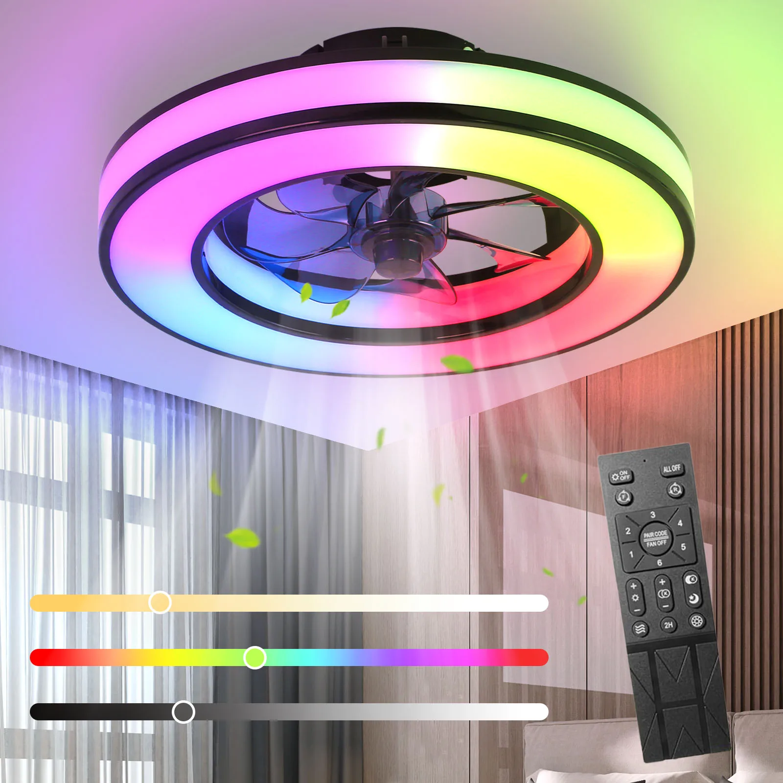 RGB Deckenventilator Mit Beleuchtung,40cm LED Lampe Mit Ventilator,45W Dimmbar Deckenventilator Mit Licht Für Schlafzimmer