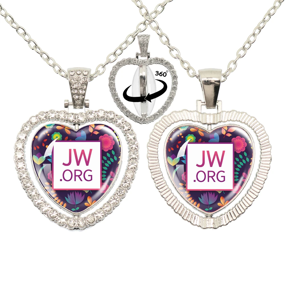 Personalized Jw Org Bright Color Jehovah's Witnesses 360 Degree Rotating Heart-Shaped Pendant Women's Jewelry