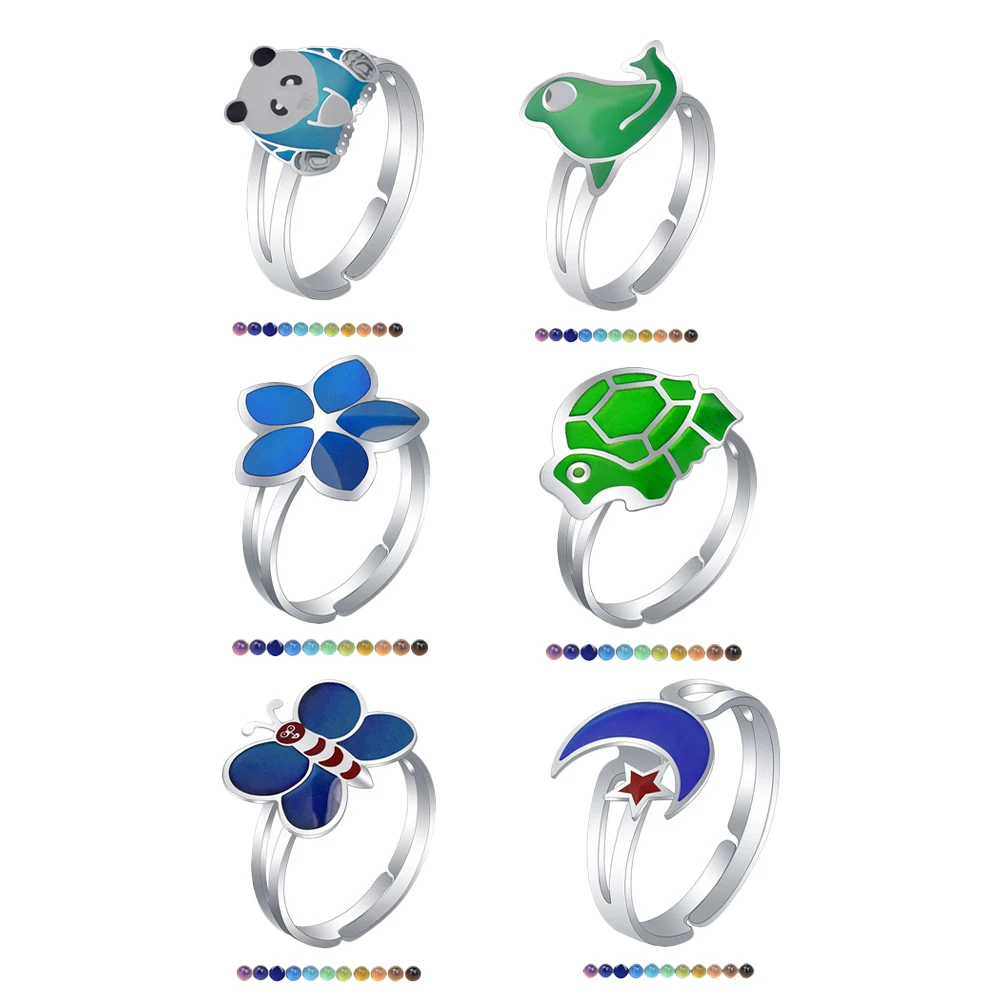 6 قطع من حلقات الحيوانات المتغيرة القابلة للتعديل على شكل حيوانات كرتونية لمحبي الأطفال، خاتم إصبع كرتوني، هدايا الحفلات #1
