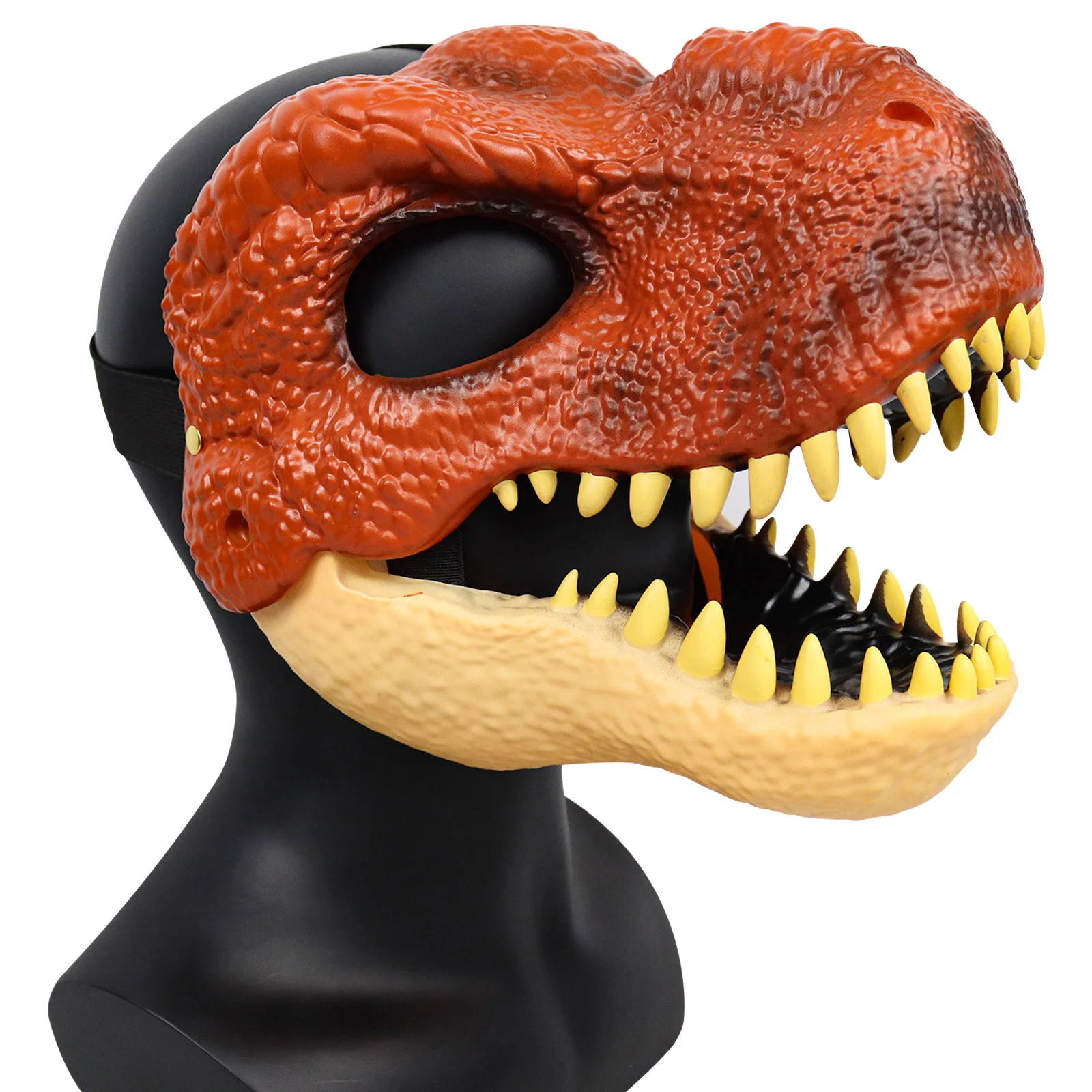 3D Dinosaur Mask Lifelike Raptor Dino Moving Jaw Mask High Quality PVC Headwear Halloween Children Toy Carnival - RED