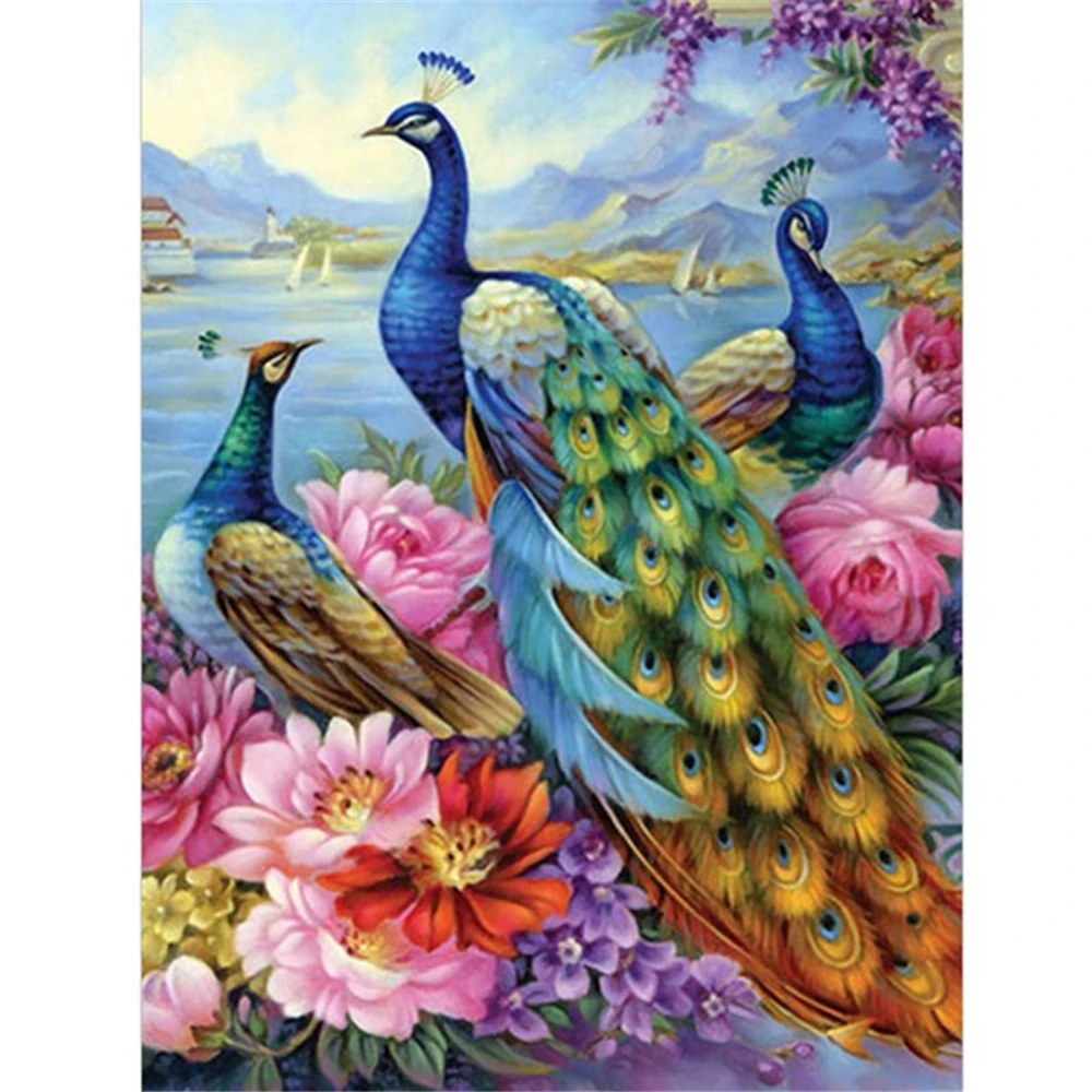 Bird Diy Peacock DIY Embroidery 11CT Cross Stitch Kits Needlework Craft Set Cotton Thread Printed Canvas Home      Sale