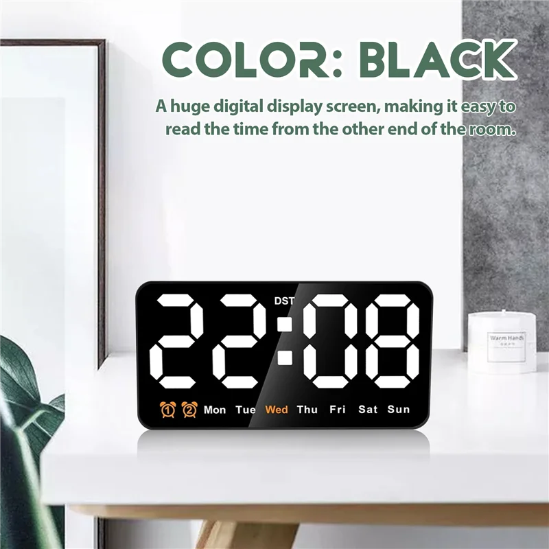 AD23-Digital Wall Clock, 9Inch LED Digital Clock Large Display With 12/24H, Big Digits,Small Silent Wall Clock