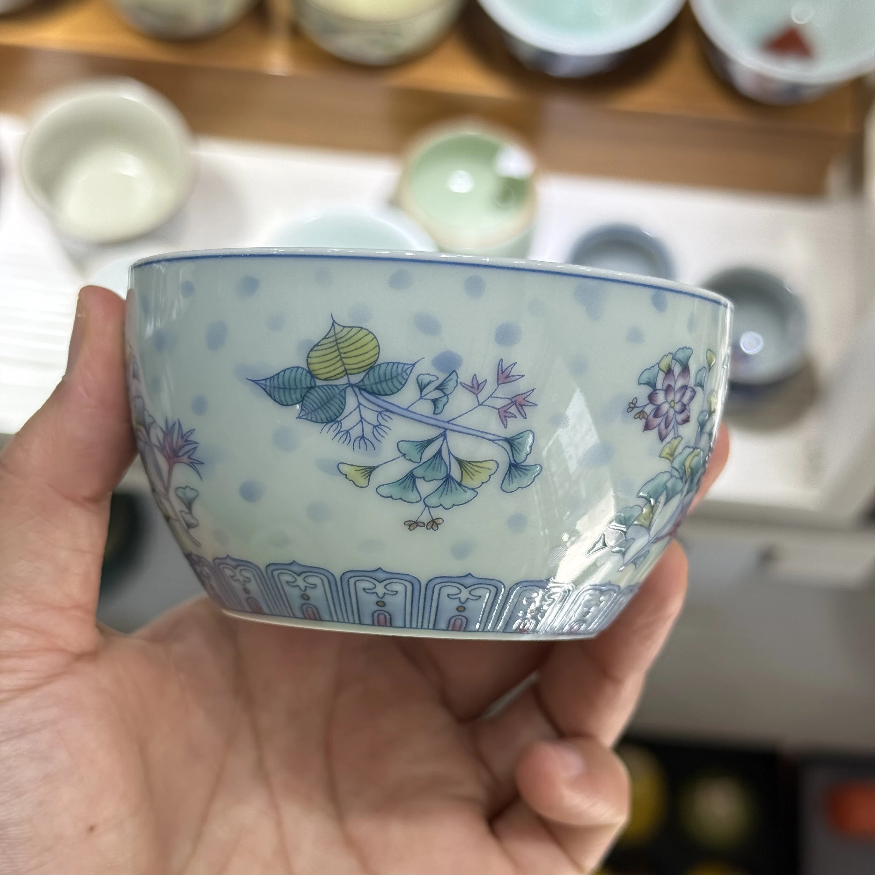 Jingdezhen Ceramic Doucai Lying Ginkgo Scented Tea Cup Cup Lying Foot Cup Cup Tea Cup Single Cup Large Cup
