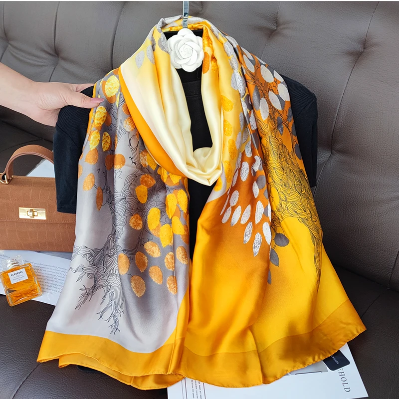 180*90cm New Style Luxury Brand Autumn Winter Women Fashion Large Print Sunscreen Silk Scarf Lady Popular Headcloth Beach Shawl