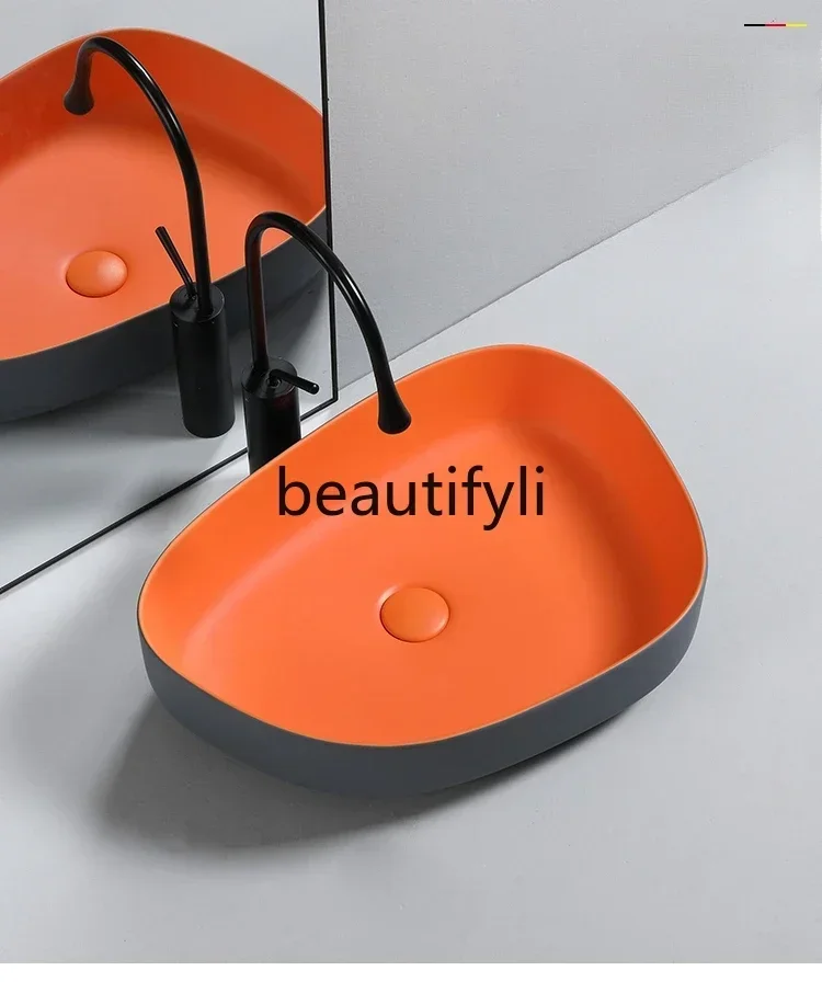 

smt03A ss New Bathroom counter basin ingot gray orange hand washing ceramic balcony washbasin s03