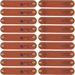 30 Sets 2 Styles Hand Made Embossed Tag PU Leather Label with Pattern & 2 Rivet 0.5x2.6 inch Brown Leather Tag Button Oval