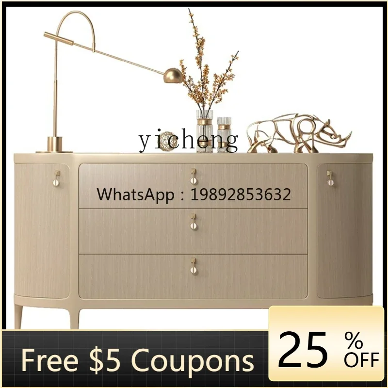 Affordable Luxury Style Sideboard Cabinet Simple Modern Restaurant Solid Wood Wall Semicircle Locker