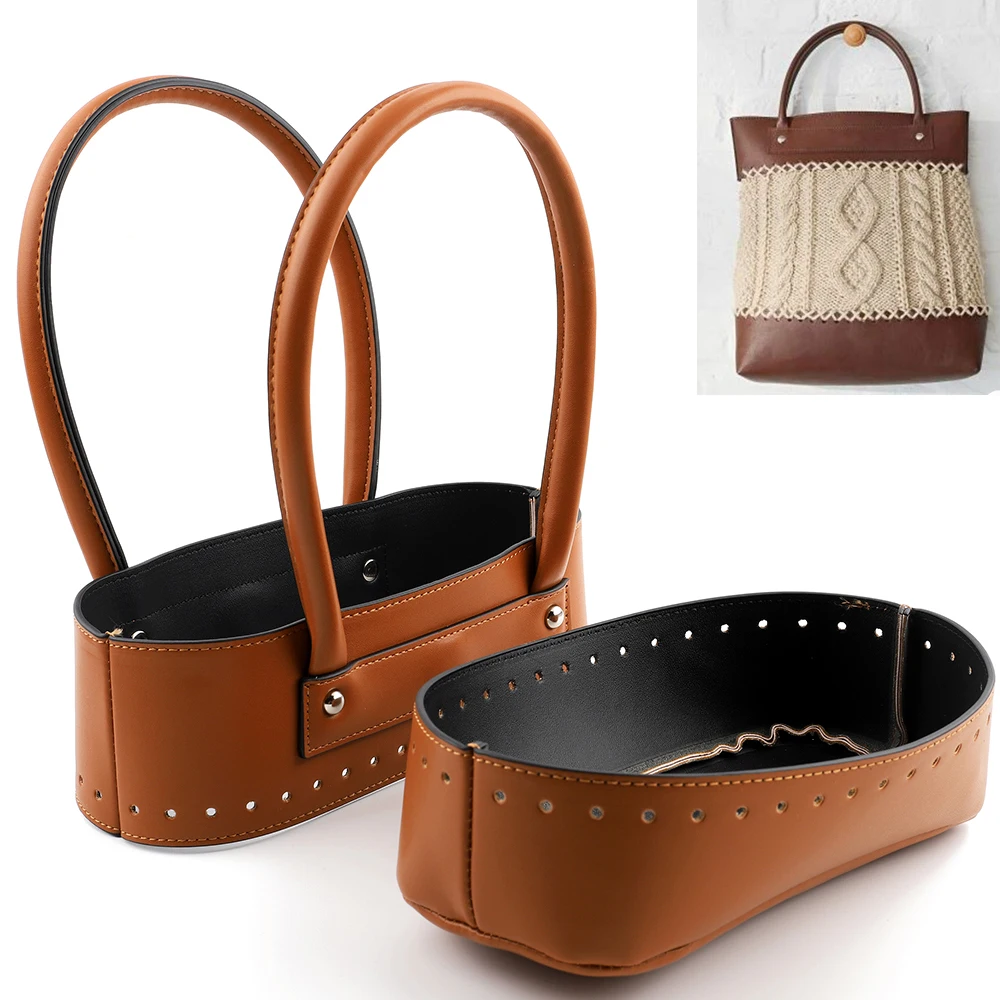 

Leather Crochet Bag Bottom Shloulder Straps Woven Bag Set Patchwork Handle DIY Handmade Knitting Crossbody Handbag Accessories