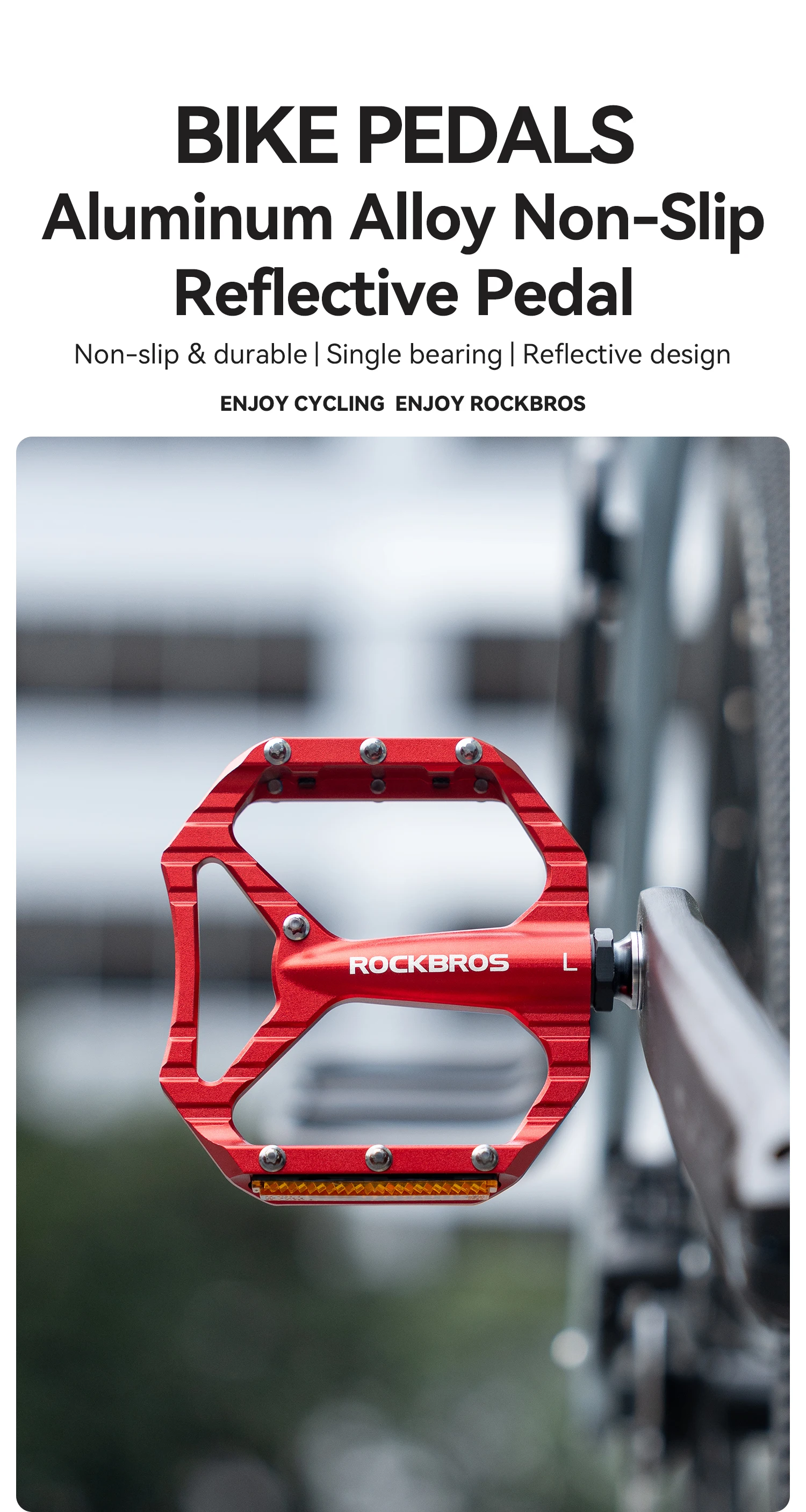 ROCKBROS Fahrradpedal Rutschfest Langlebig Einlagiges Aluminiumlegierungs-Reflexionspedal Hohldesign Leichtes Rennradpedal – Detail 1