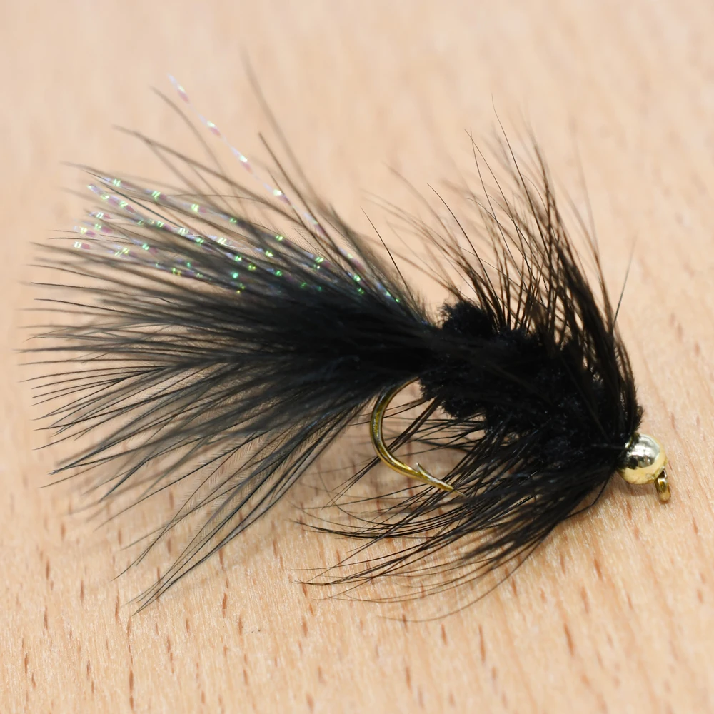 MNF 10Pcs Trout Flies Black Bead Head Woolly Buggers