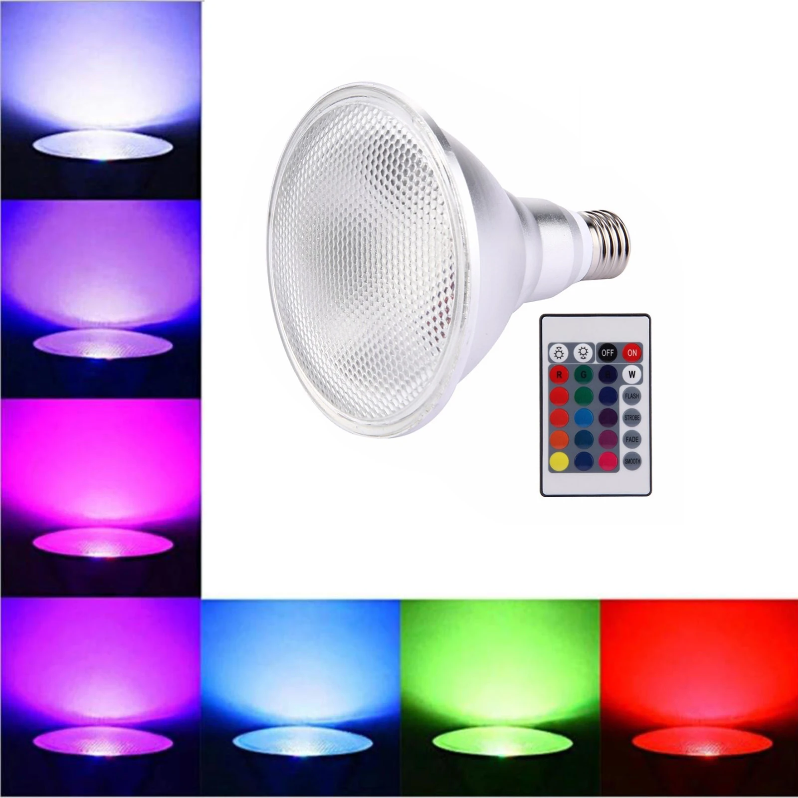 

15w 25w E27 Dimmable Rgb Par30 Par38 Lamp 30 Controller Decoration Bulbs Home Lighting Bright Multicolored Ip65 With remote Spot