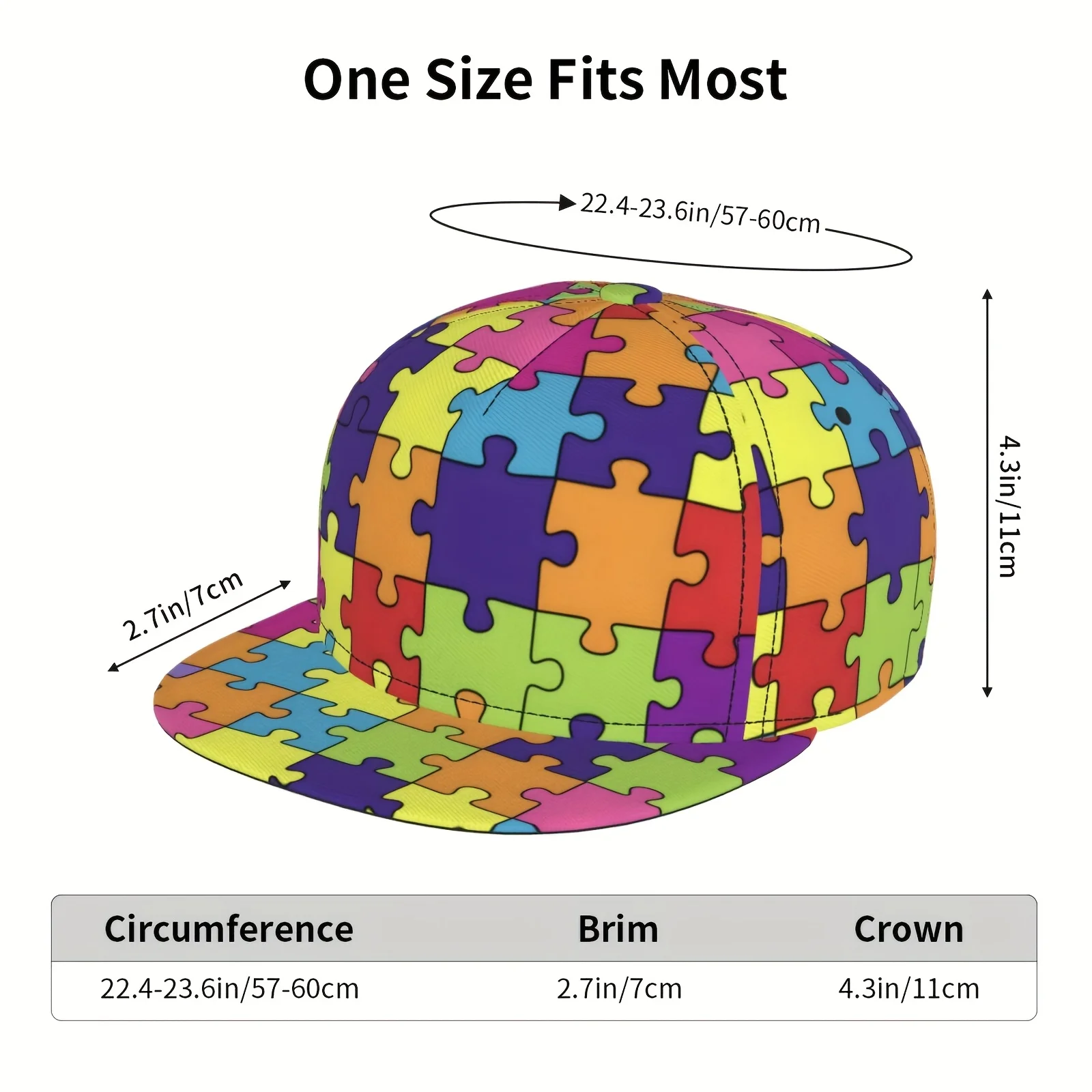 Бейсбольная кепка с красочным узором-головоломкой — регулируемая, легкая шляпа из полиэстера с плоскими полями и ярким мультяшным дизайном,