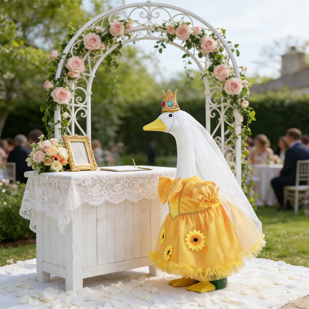 Wedding Porch Goose Statue Clothes Bride Tulle Skirt and Groom Suit for 23‑inch Porch Goose Garden Decor Goose Not Included