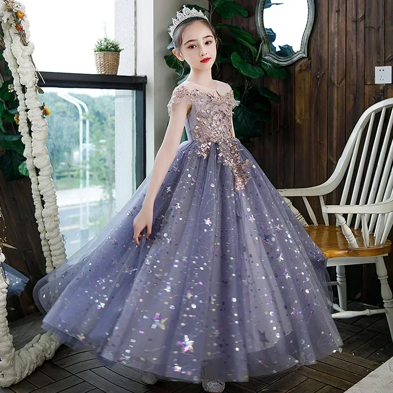 Flower Girl Dress 2024 Spring New Girl Fluffy Gauze Fashionable and Minimalist Wedding Show Host Dress