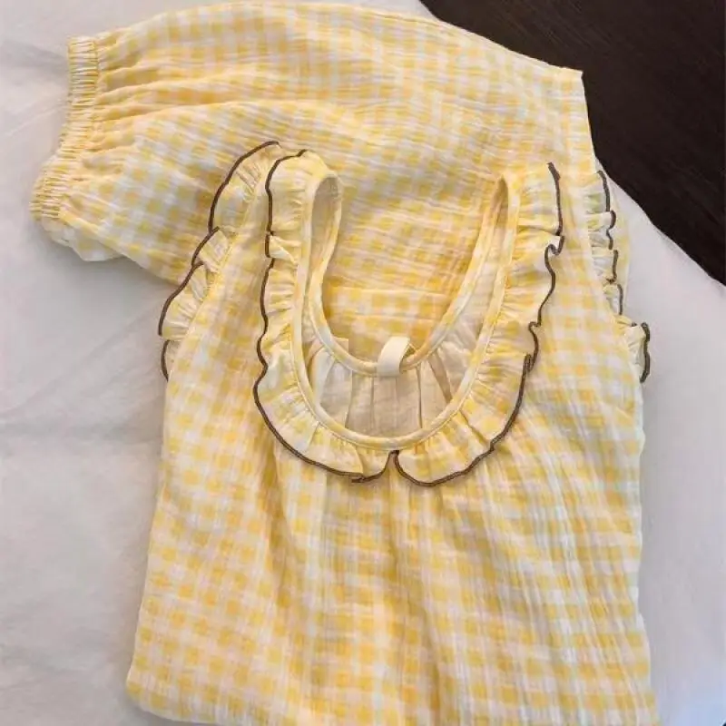 Cute Lace Teenage Camisole Short Pajama Sweet Summer Student Comfort Set Fashionable Girl Loose Casual Home Clothe Sweat Wicking