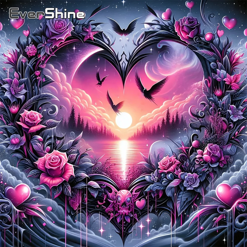 EverShine Full Drill Diamond Painting Love Heart Landscape Rhinestones Picture Embroidery Rose DIY Mosaic Swallow Handmade Gift