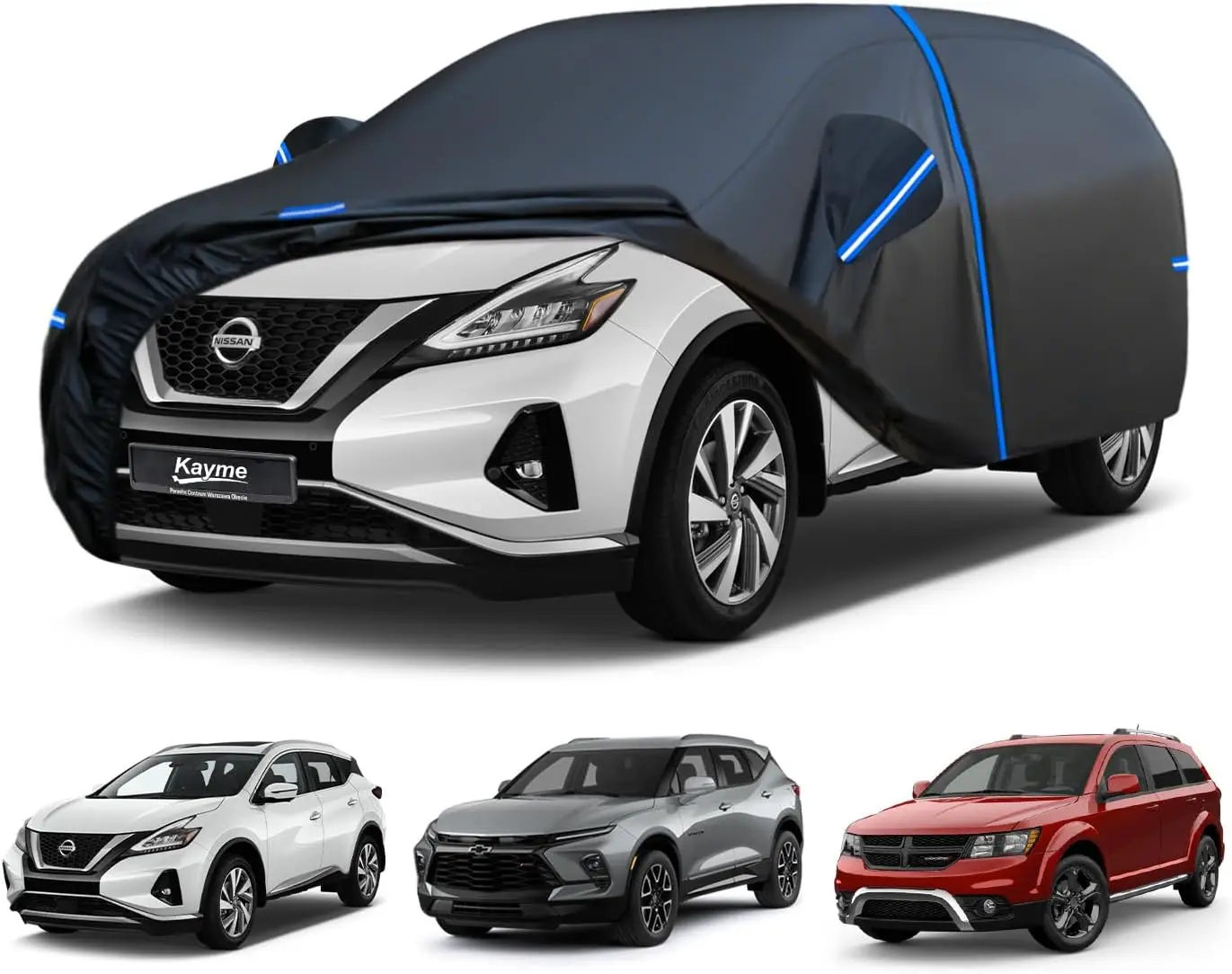 

Custom Fit SUV Car Cover for Nissan Murano, Chevy Blazer, Dodge Journey - Waterproof & Windproof with Door Zipper