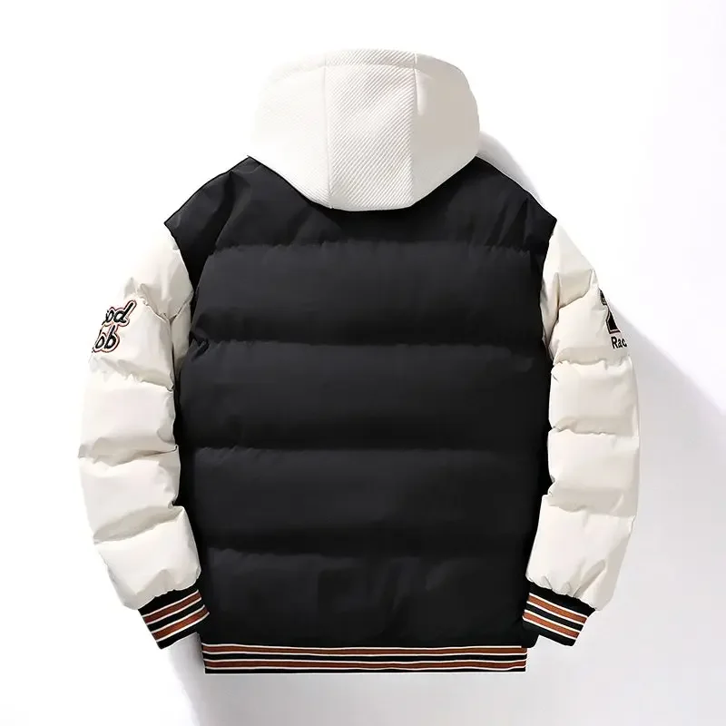 Men Winter Thickened Hooded Warm Jacket Fashion Casual Large Size Outwear Teenagers Fake Two-Piece Down Cotton-Padded Coat