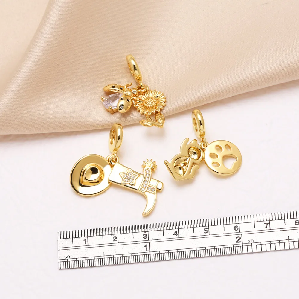 OCESRIO 2PCS Cowboy Hat Boots Pendant for Necklace Copper Cute Cat Paw Crystal Ladybug Sunflower Jewelry Making Supplies pdta864