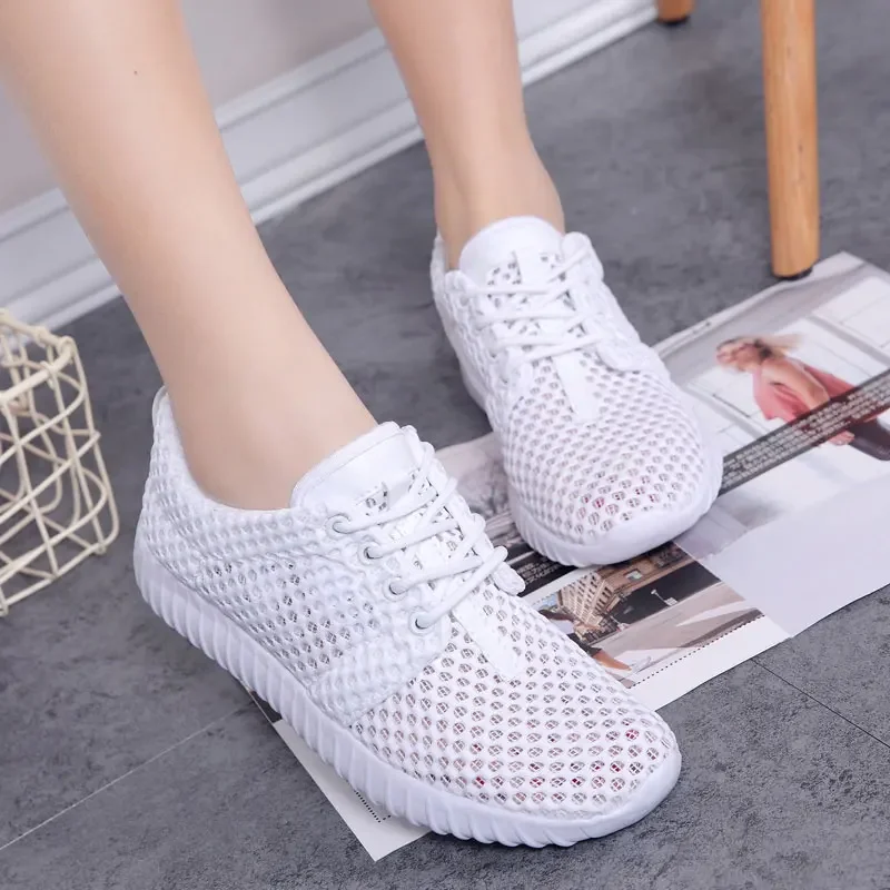 Spring Autumn Sneakers Fashion Shoes Woman Outdoor  Breathable Casual Shoes Hollow Soft Walking Shoes Women Lace-up Flats